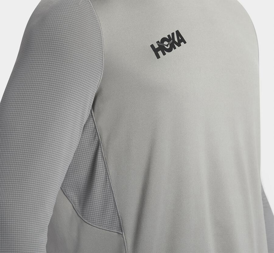 Hoka One One Tops Mens Grey - Performance Long Sleeve - 81420KWVQ